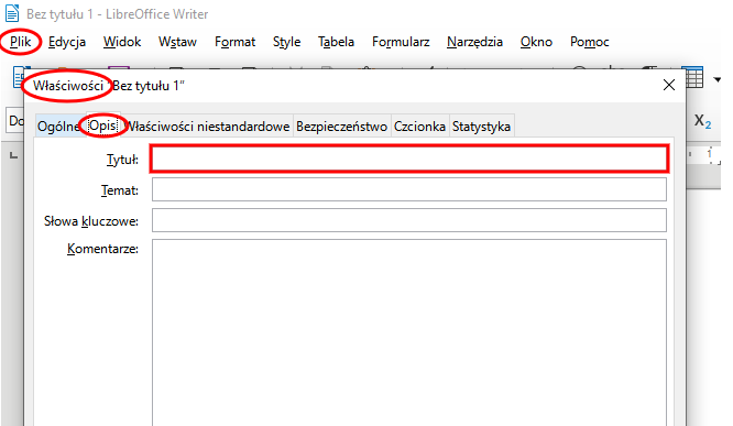 Jak wprowadzić tytuł dokumentu w LibreOffice Writer